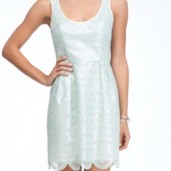 Bebe Mint & Silver Sequins Scalloped Dress - Picture 1 of 5